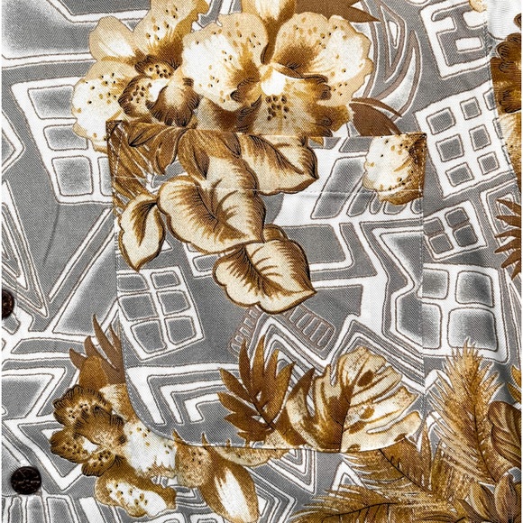 Large Caribbean Joe Gold Flower Hawaiian Button-Up Shirt - Picture 2 of 4